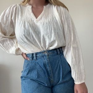 Old Navy cream peasant blouse boho balloon sleeve textured top